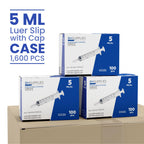Bulk Case: BH Supplies 5mL Sterile Luer Slip Syringe with Covers - Individually Wrapped (1600 Syringes, 16 Boxes, 100 Units)