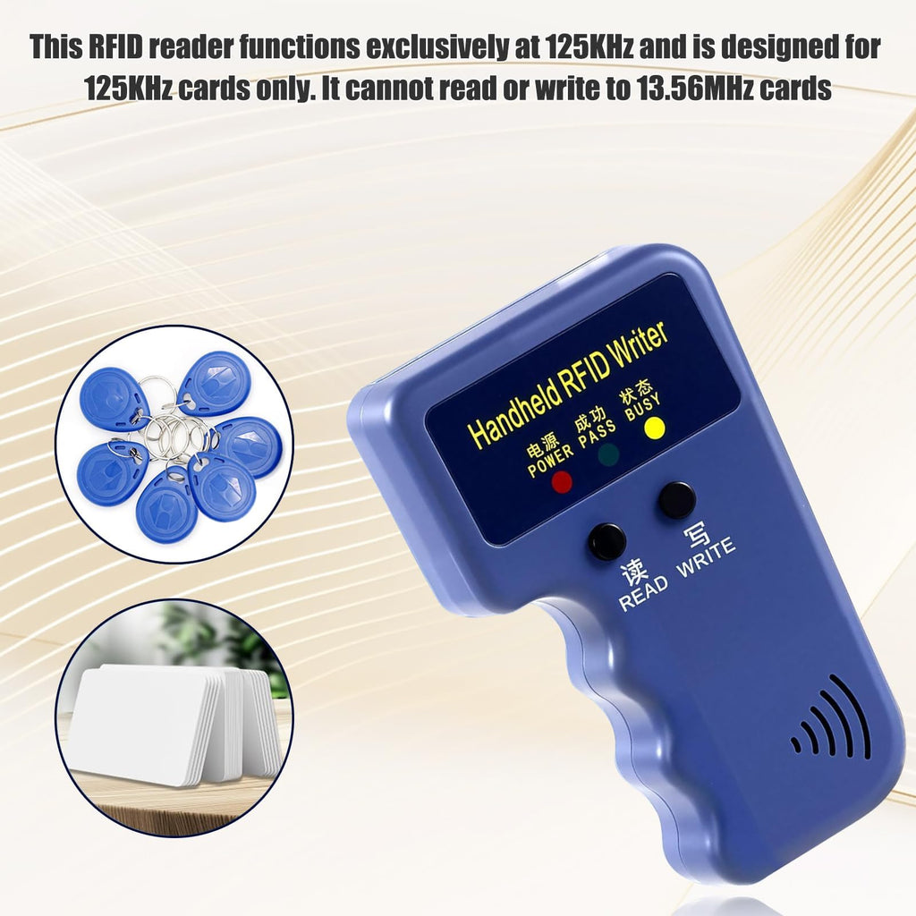 RFID 125KHz Card Reader Writer Handheld Smart ID Card for T5577 or EM4305, Includes 6pc White Card and 6pc Blank Writable T5577 Keychains Christmas Stocking Stuffers for Men
