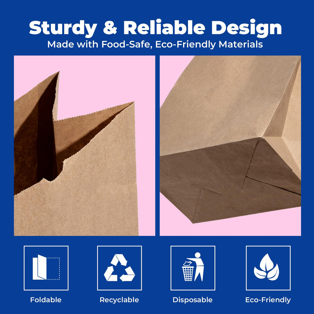 FMP Brands 500 Pack 8 lb Brown Paper Lunch Bags, 12.4 x 6 x 4 Premium Kraft Paper Bags Bulk for Small Business, Recyclable Snack Sacks, Durable Paper Grocery Bag for Food Storage, Packing