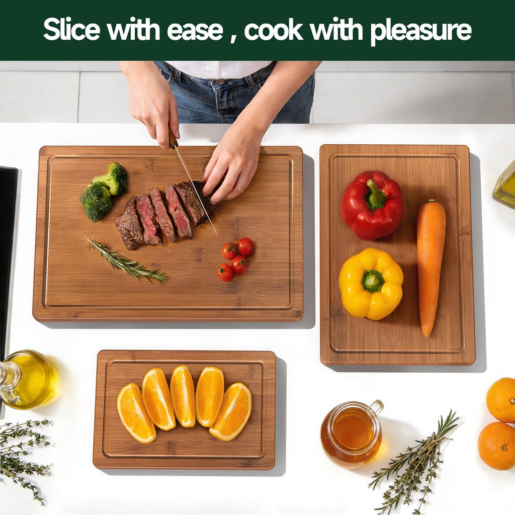 3-Piece Set Deep-Carbonized Bamboo Cutting Board for Kitchen, Carbonized