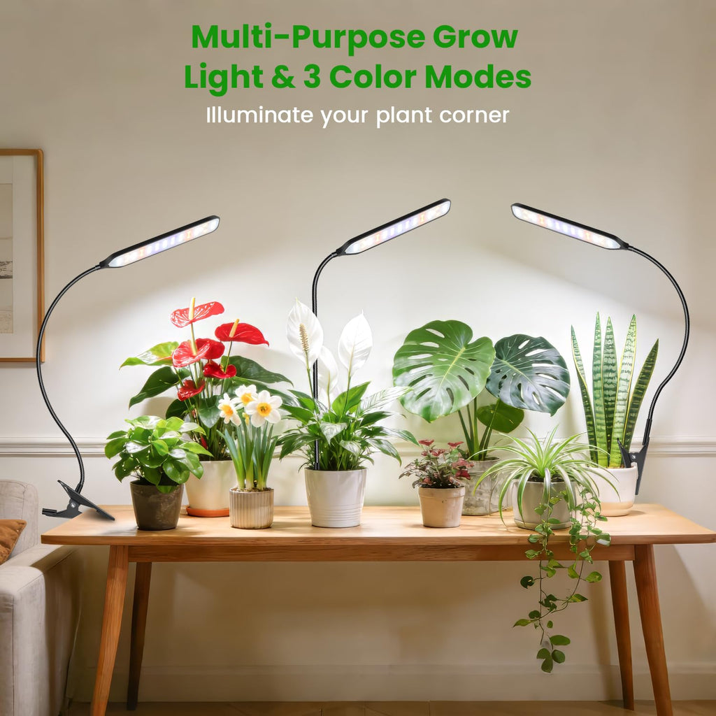 Garpsen Grow Light with Clip, Full Spectrum, Flexible Gooseneck, 2Pack