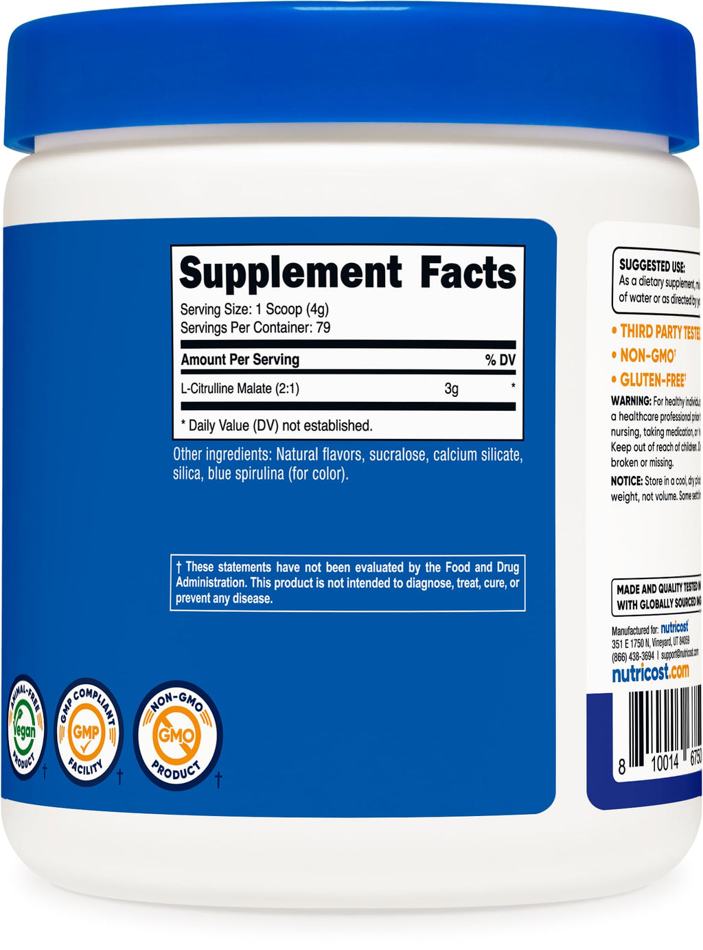 Nutricost L-Citrulline Malate 2:1 (300 Grams) (Blue Raspberry)