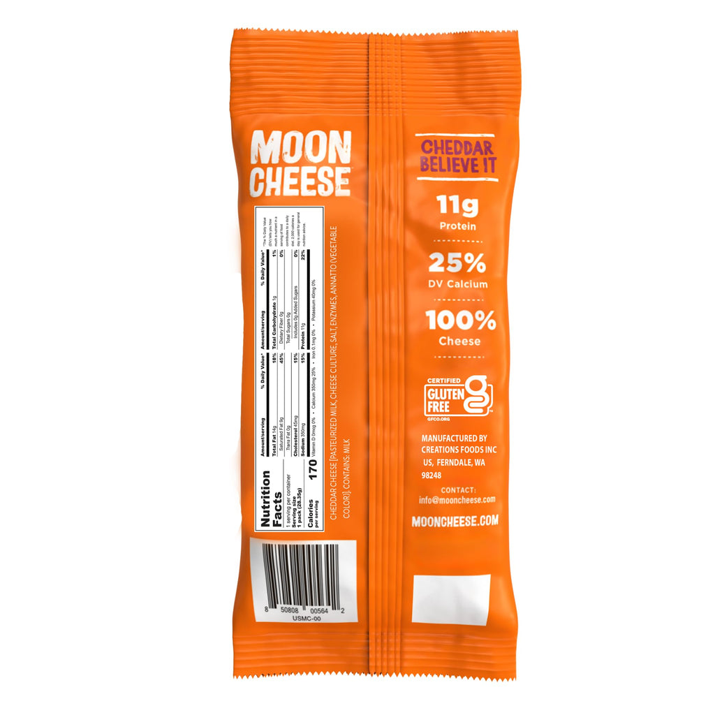 Moon Cheese Cheddar Believe It, 1 Ounce, 12-Pack, Crunchy, Protein-Rich Cheese Snack, Keto Friendly, 100% Real Cheese