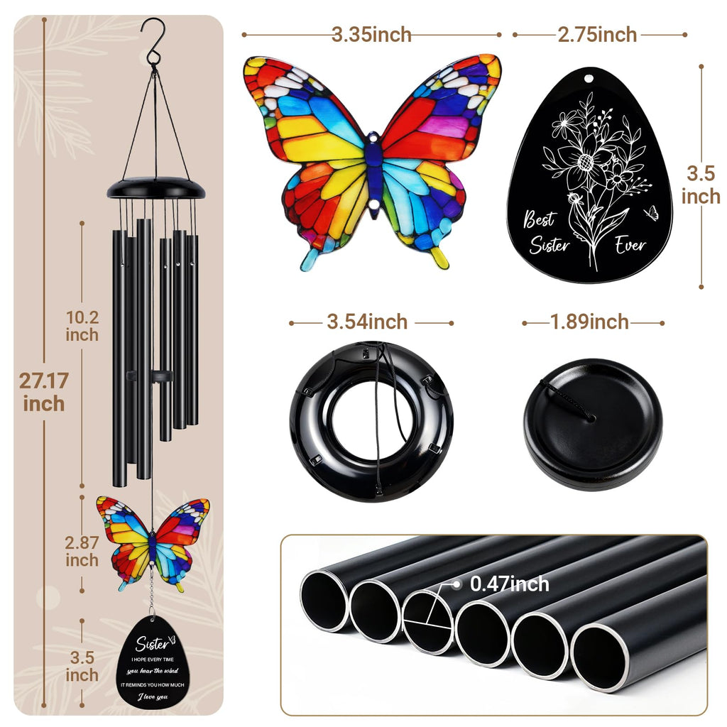 Sister Gifts from Sisters, Sister Birthday Gift from Sisters, Gift for Sisters Birthday, Sisters Present from Sis Brother, Sis Wind Chimes, Best Sis Ever Presents for Christmas, Mothers Day