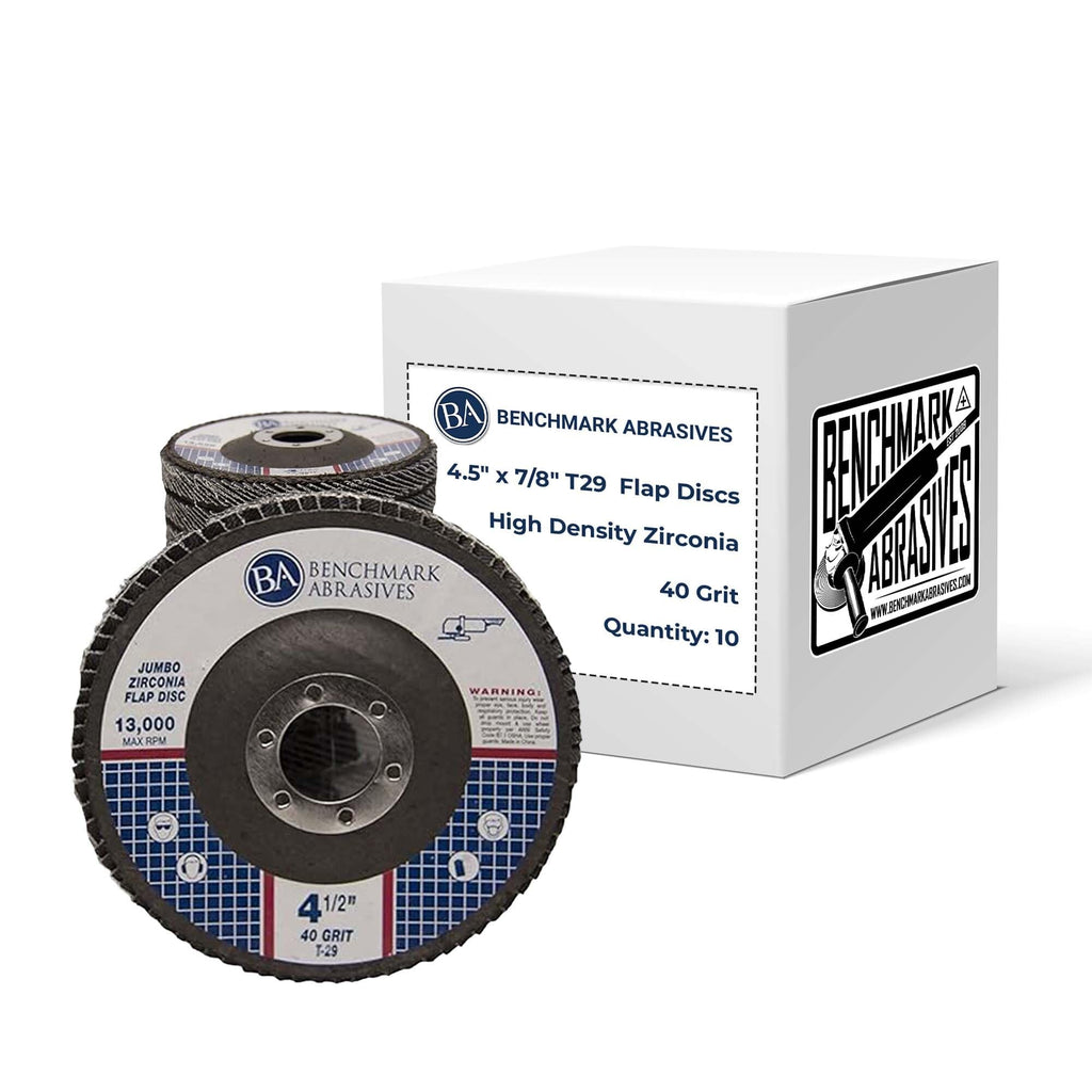 Benchmark Abrasives 4.5" x 7/8" Jumbo Zirconia Type 29 Flap Discs, High Density Sanding and Finishing Wheels for Angle Grinder, 40 Grit, 10 Count