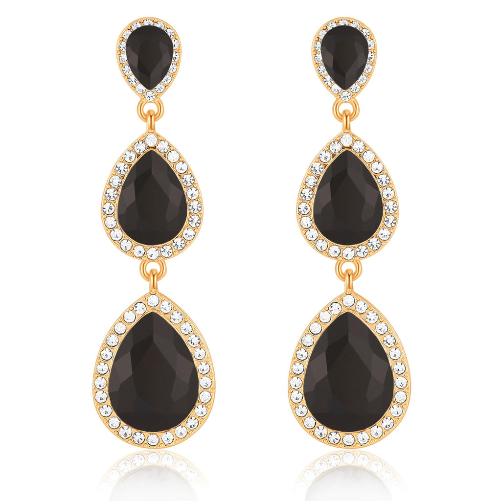 Black Earrings for Women, Vintage Rhinestone Teardrop Statement Earrings