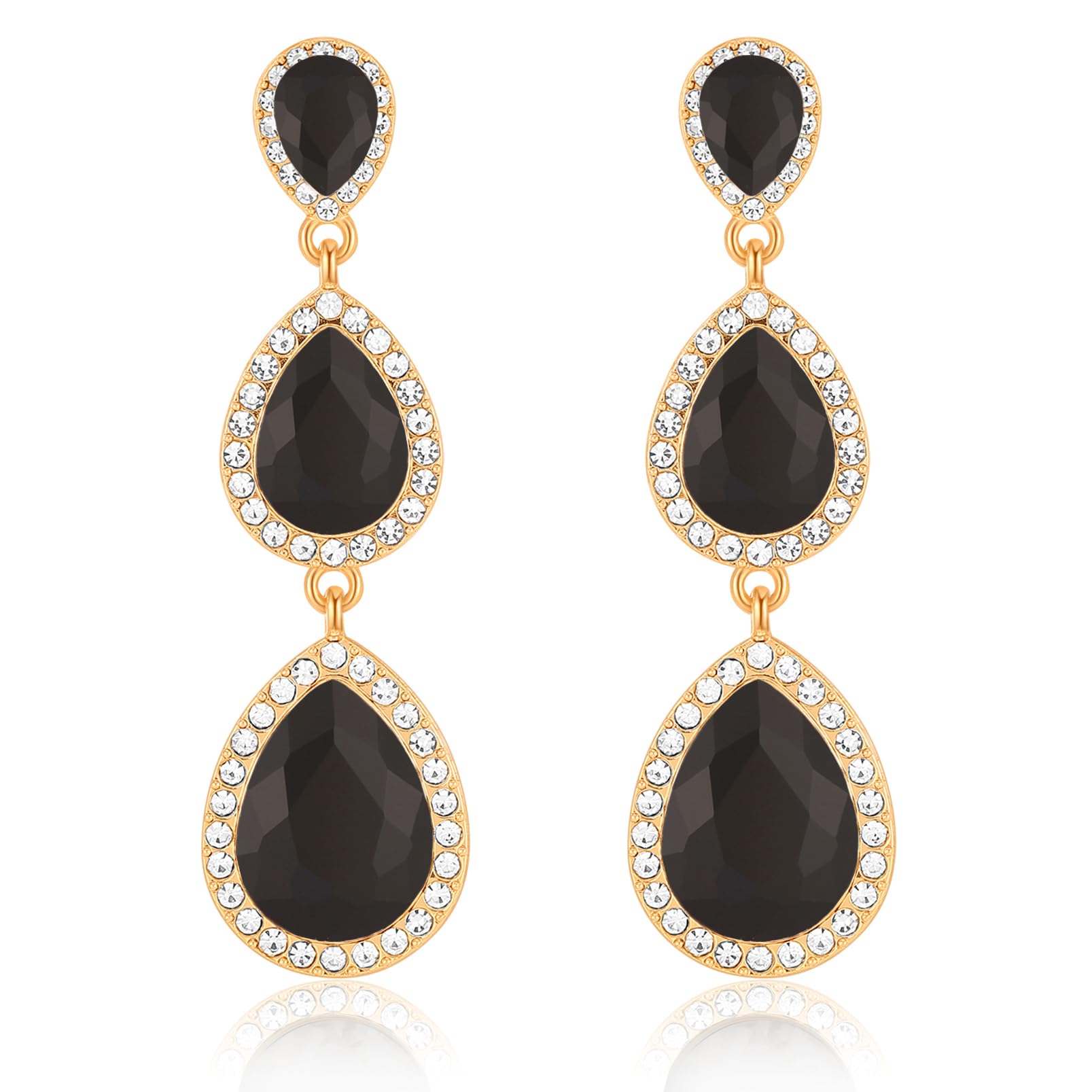 Black Earrings for Women, Vintage Rhinestone Teardrop Statement Earrings