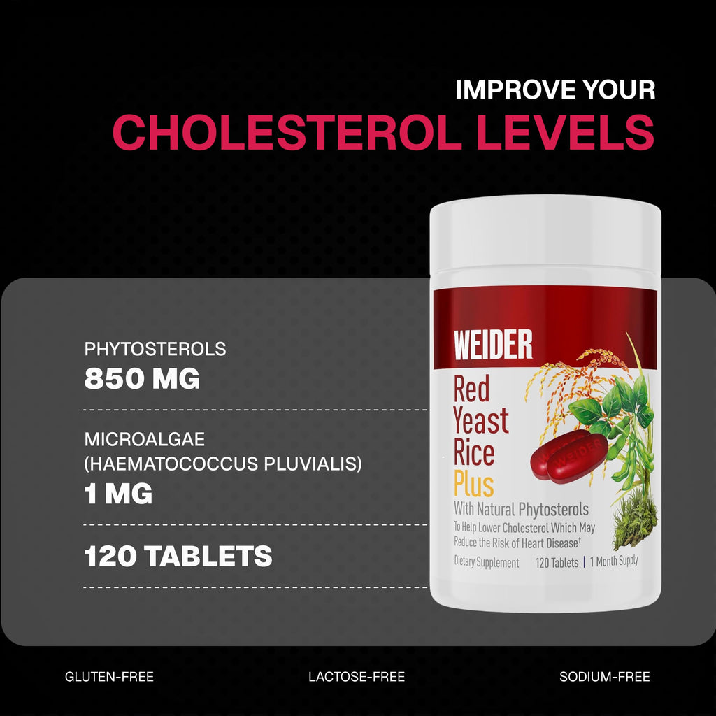 Weider Red Yeast Rice Plus 1200mg, with 850mg of Natural Phytosterols, Gluten Free, One Month Supply