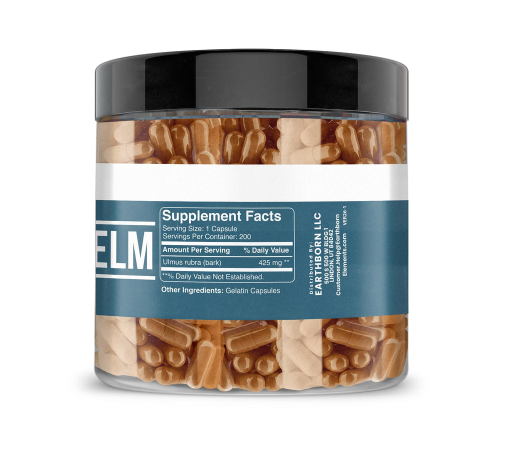 Earthborn Elements Slippery Elm 200 Capsules, Pure & Undiluted, No Additives