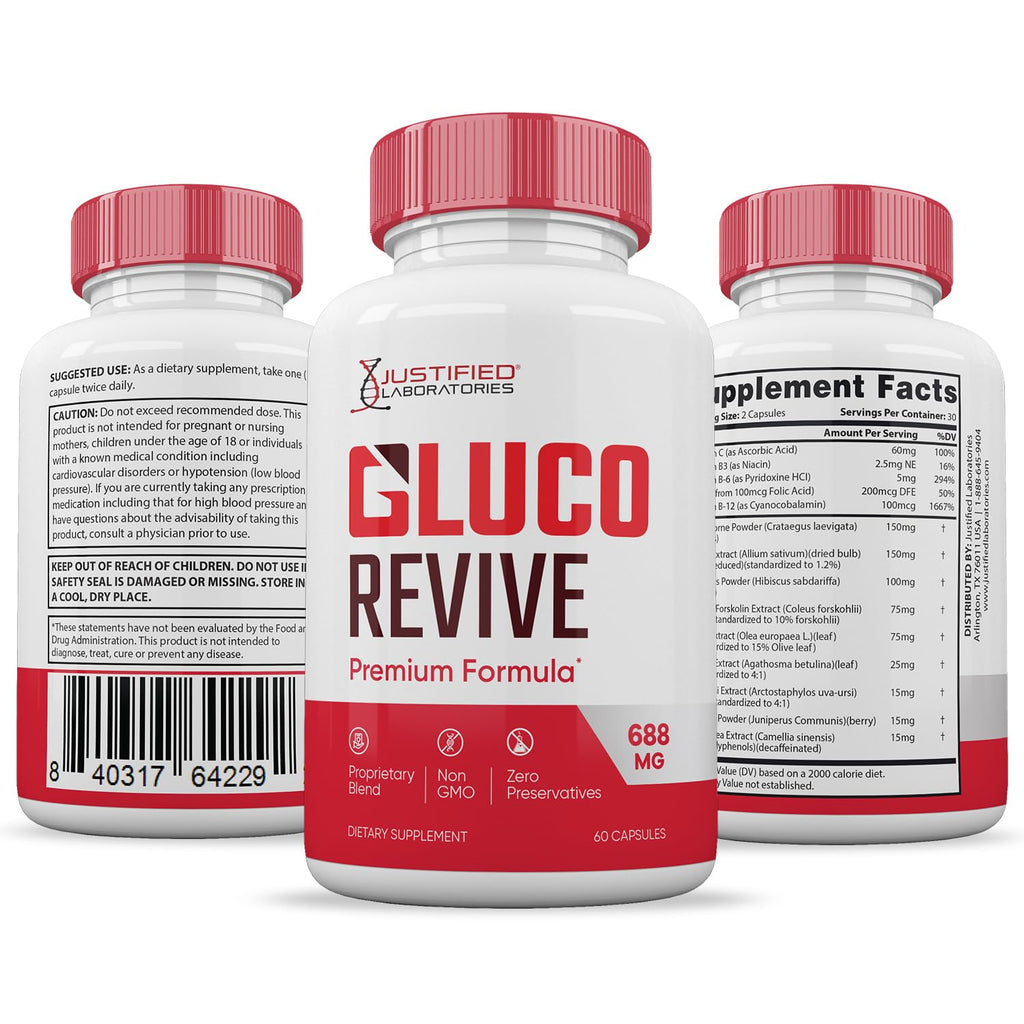 (3 Pack) Gluco Revive Pills 688MG Glyco Support Premium Formula Gluorevive Glycogen Support Formulated Hawthorne Hibiscus Garlic Juniper Powder Olive Forskolin Green Tea Extract 180 Capsules