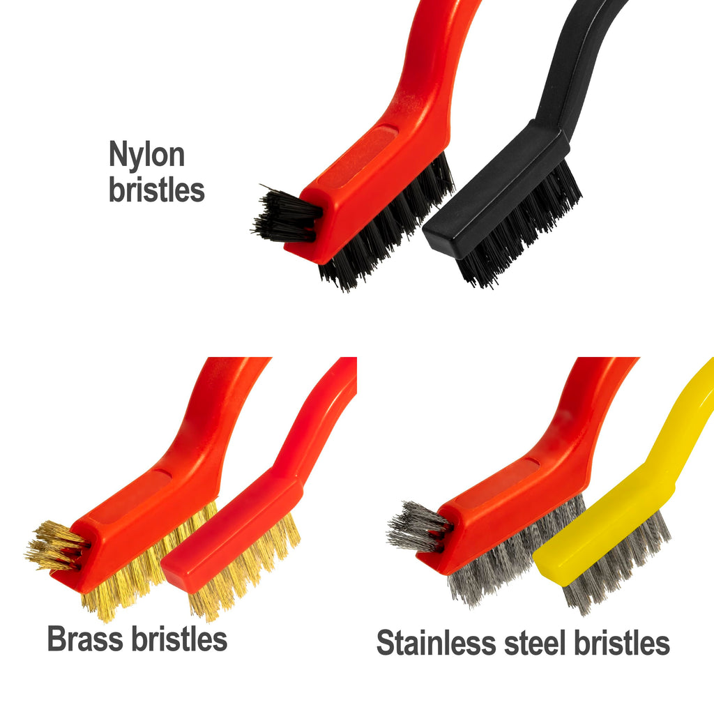 6Pcs Wire Brush Set, Stainless Steel/ Brass/ Nylon Bristle Brushes for Cleaning Rust, Scratch Wire Brushes for Cleaning Welding Slag, Paint and Dirt Removal