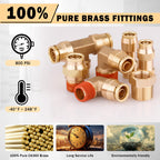 CheeMuii 156 PCS Brass DOT Air Line Fittings with 4 Roll 100FT 1/8" 1/4" 3/8" 1/2" DOT Air Lines Kit Push Lock Air Fitting Quick Connect Air Fittings with Air Hose Pneumatic Tubing