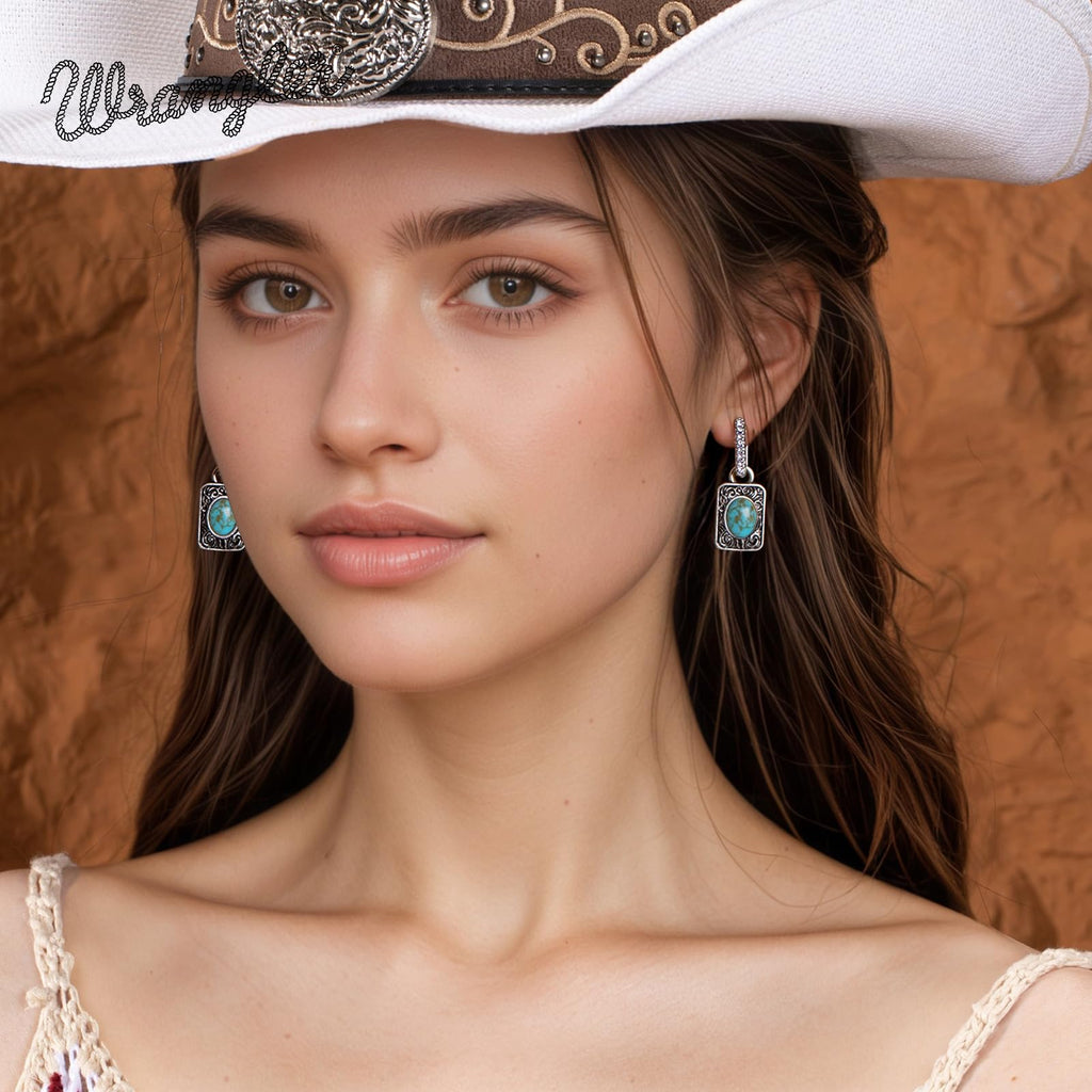 Wrangler Turquoise Jewelry for Women, Turquoise Earrings, Silver-Green