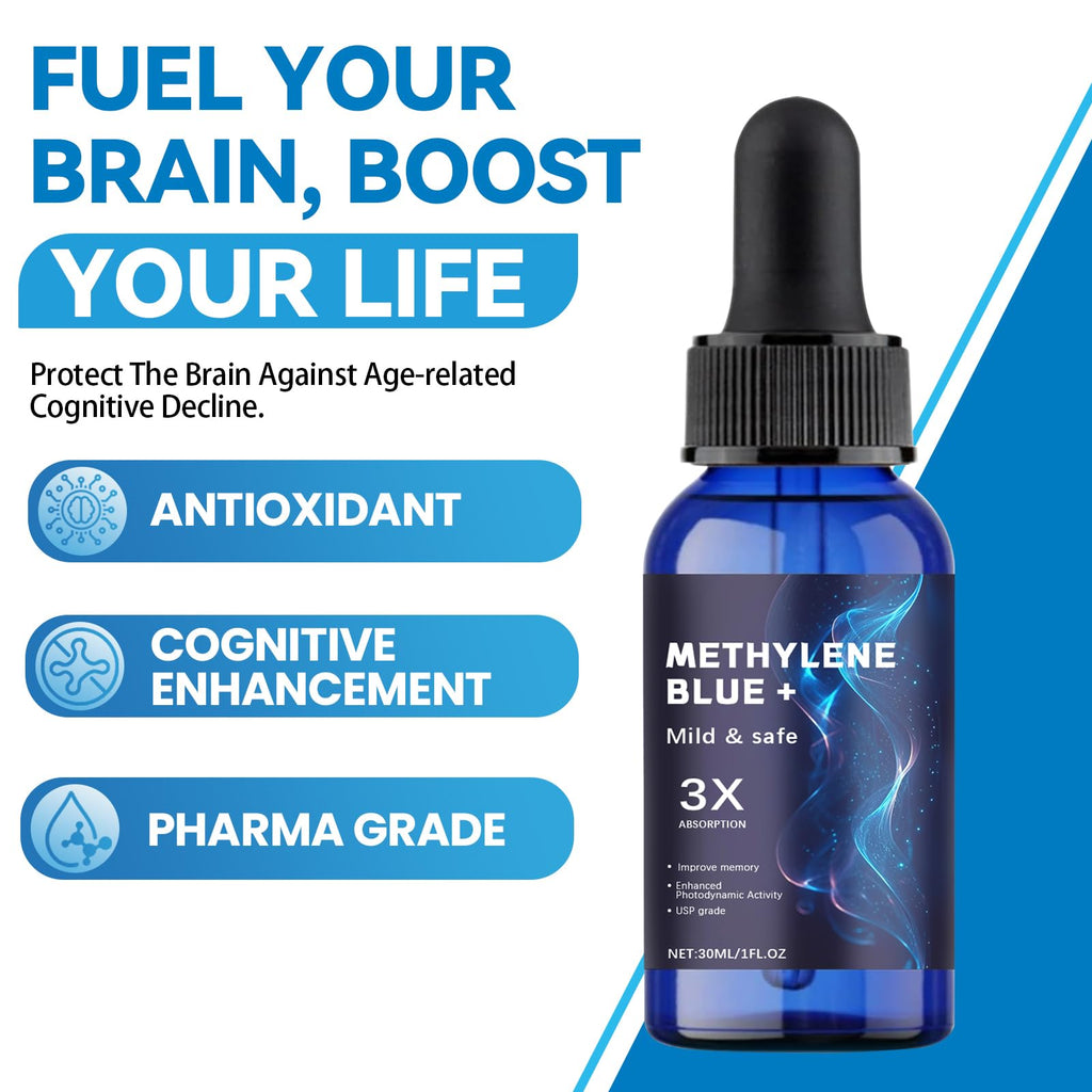 Methylene Blue Pharmaceutical Grade, USP Grade, Third Party Tested Dietary Supplement for Human Brain Health, Gentle and Safe, Improves Memory