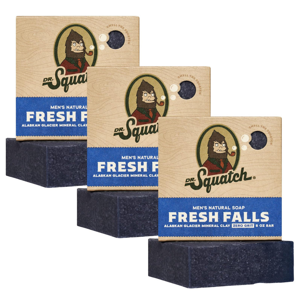 Dr. Squatch Natural Men’s Bar Soap - Cold Process Body Soap Bar with Natural Oils - Gifts for Men - Fresh Falls (5 oz, 3-Pack)