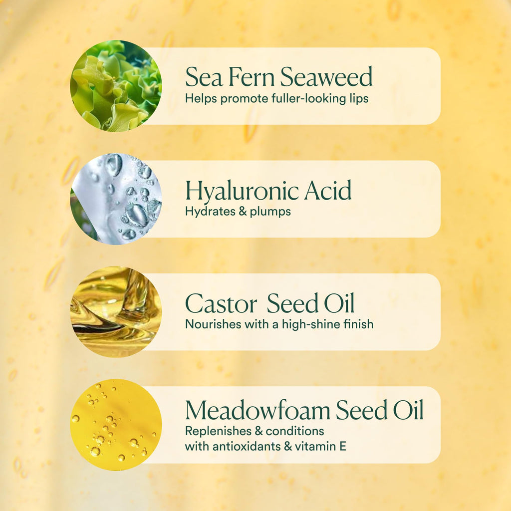 OSEA Hyaluronic Lip Oil Booster – Clean Beauty Lip Oil for Plump, Glossy, Hydrated Lips – Nourishing Seaweed & Meadowfoam Oil – Vegan, Non-Sticky, High-Shine Finish