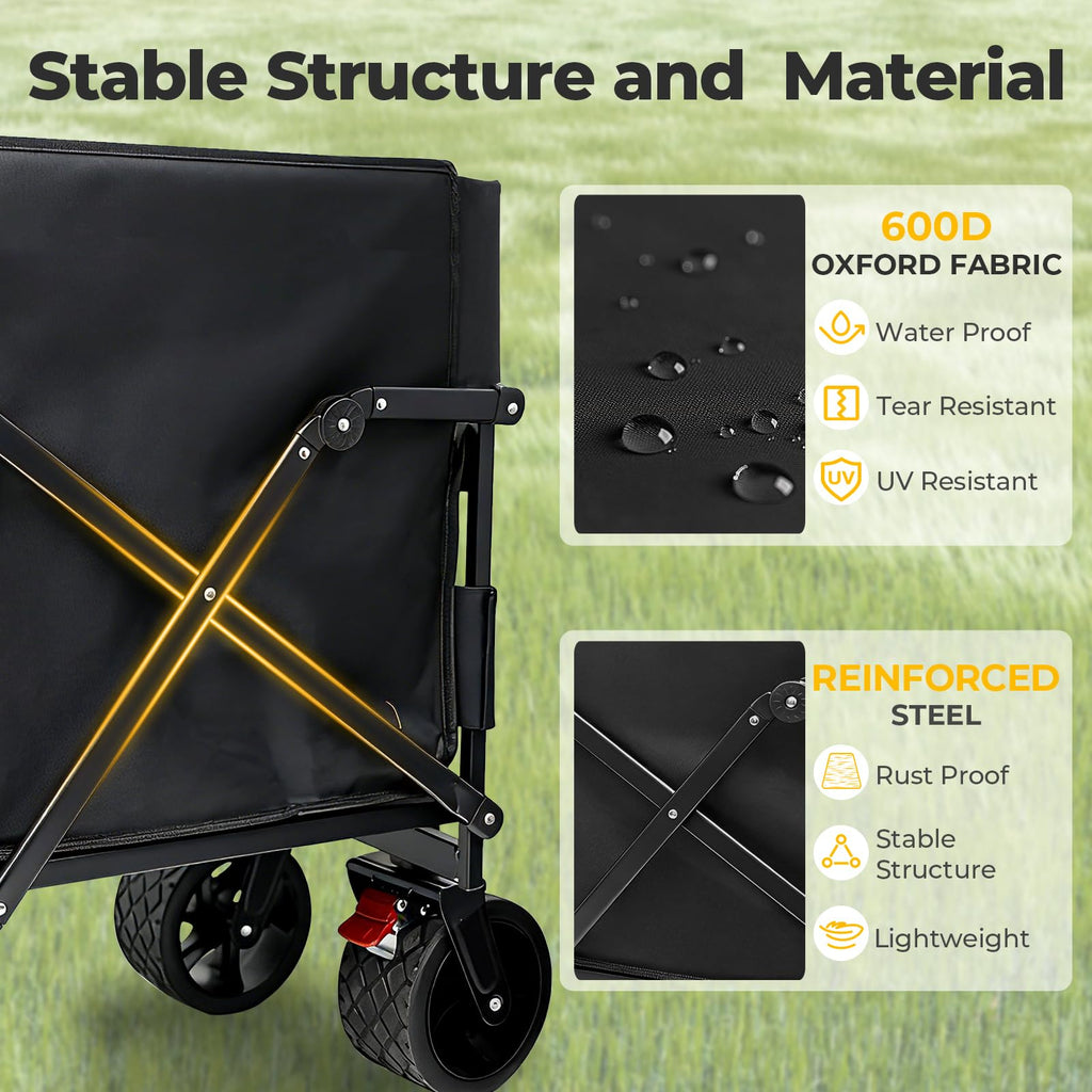 Collapsible Foldable Wagon Cart with Wheels 240L Capacity Folding Sports Wagons, 560LBS Load Large 3-in-1 Grocery Heavy Duty Carts for Sand, Beach, Camping, Fishing