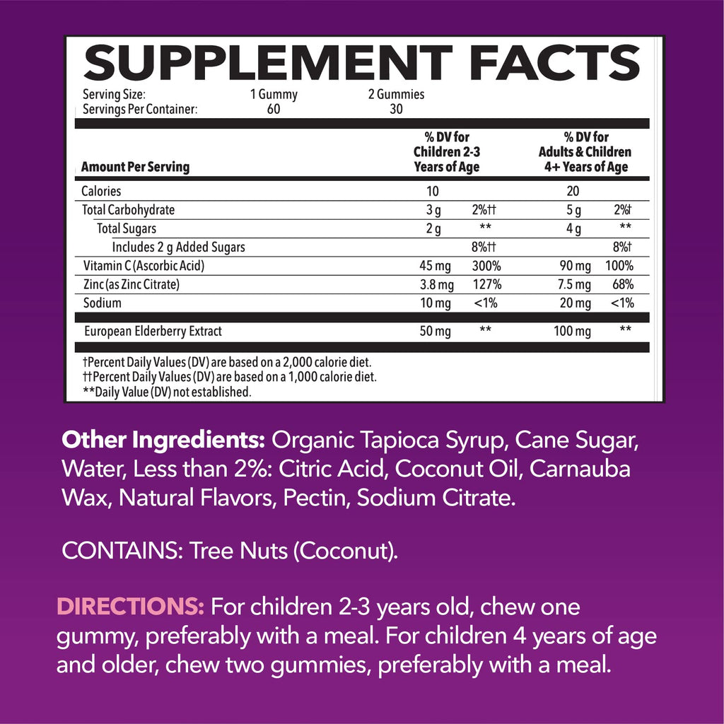 Elderberry Gummies for Kids with Zinc and Vitamin C - Immune Support Supplement for Children - 60 Count, Vegan, Berry Flavor - Convenient Daily Defense with Antioxidants and Essential Nutrients