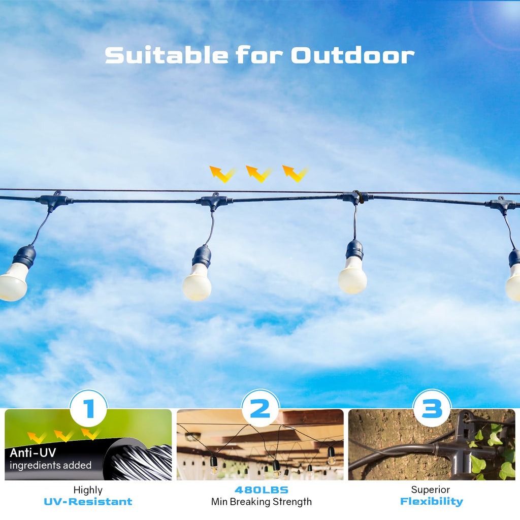 NEREUS String Light Hanging Kit with 200 Ft Vinyl Coated 304 Stainless Steel Cable, String Light Suspension Kit, Guide Wire with Turnbuckles and Hooks for Patio, Backyard Lighting Accessories