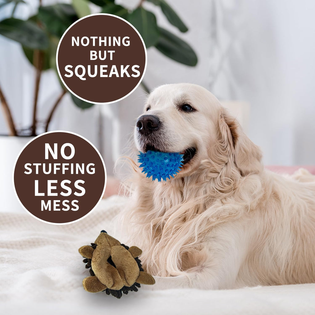 2-in-1 No-Stuffing Hedgehog Dog Toys 3 PCS, Squeaky Ball for Throwing Play
