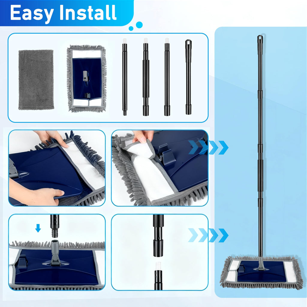 Wall Cleaner Mop with Long Handle, Extra Wall Dust Mop for Washing Walls with 2 Microfiber Reusable Pads,Floor Dry Wet Duster Mops for Wall Washer, Floor,Ceiling Cleaning，Blue