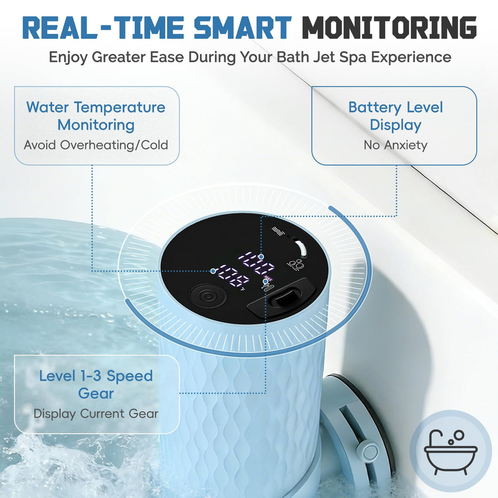 Upgraded Bath Jet SPA for Tub with Display Screen, Portable Handheld Bathtub Jet with Battery Level and Temperature Display, Bubble/Jet Two Mode, 8800mAh, IP67 Waterproof, 3 Adjustable Speeds