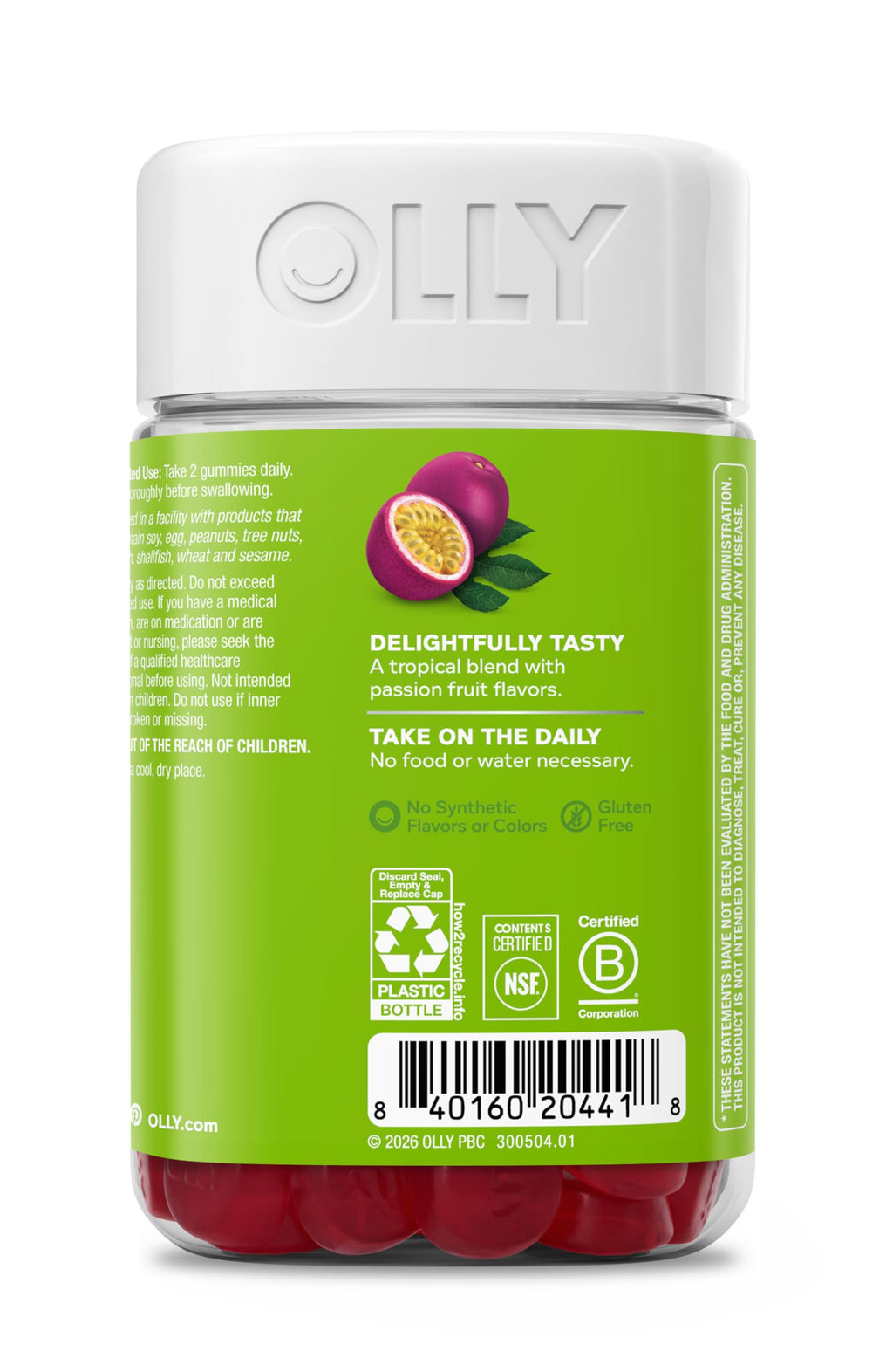 OLLY Daily Energy Gummy, Caffeine Free Cellular Energy Production,* Vitamin B12, CoQ10, Goji Berry, Adult Chewable Supplement, Tropical Passion Flavored, 60 Day Supply - 120 Count