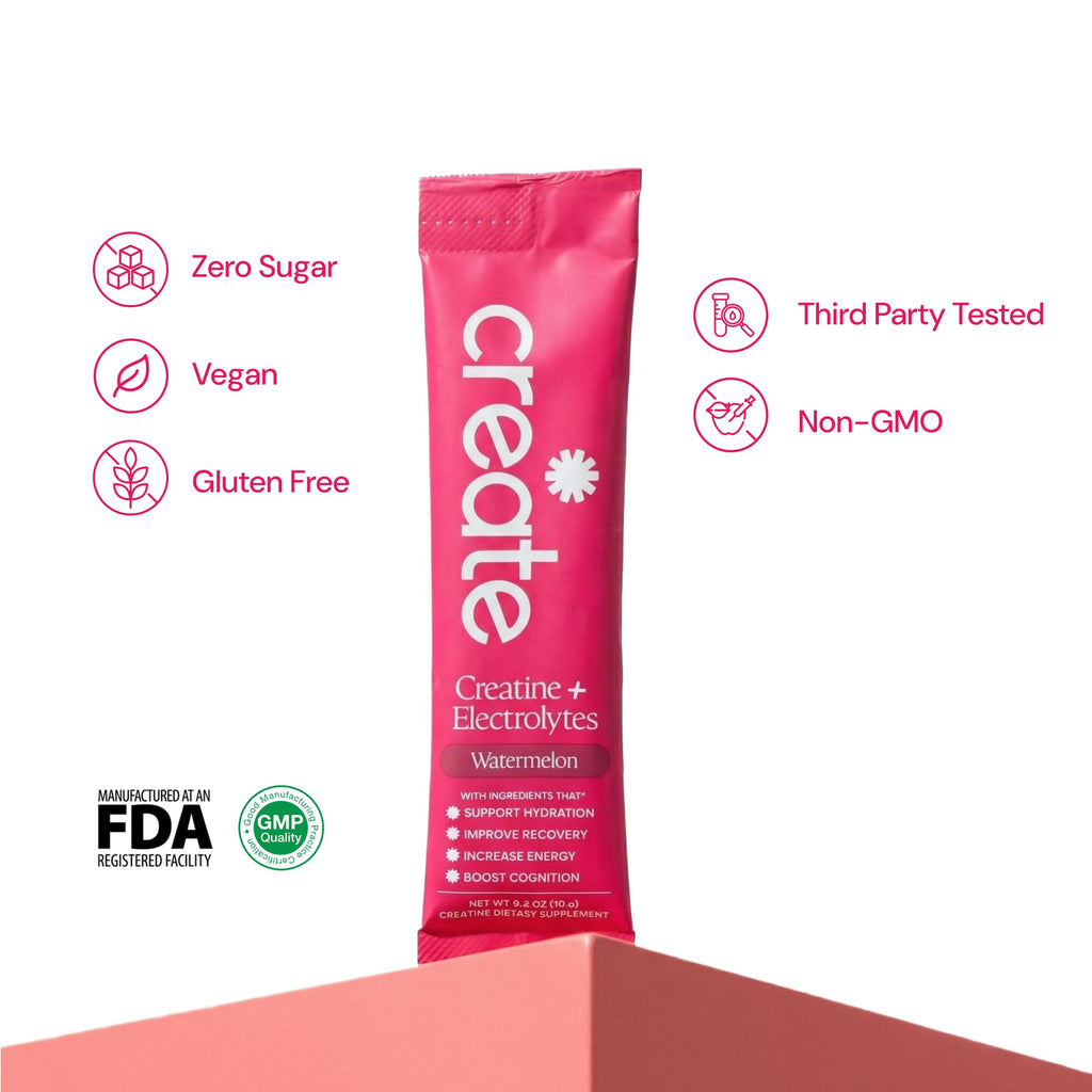 Create Creatine + Electrolytes Mix - Creatine Monohydrate Stick Packs, Supports Energy and Hydration, NSF Certified for Sport, 30 Count, Watermelon
