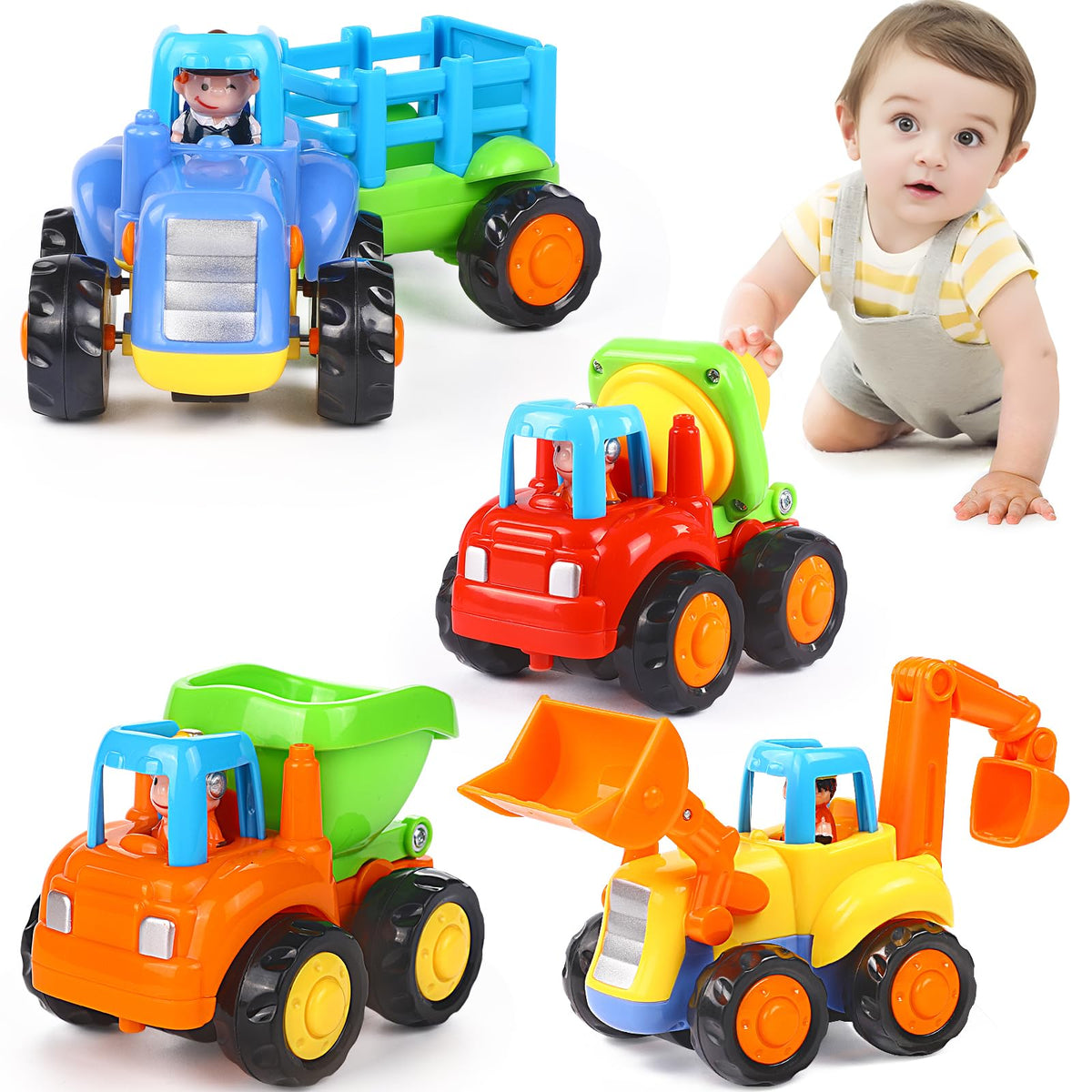 Toddler Toy Car,4PCS Inertia Toy Push and Go Cars,Toys for 2 Year Old Boy