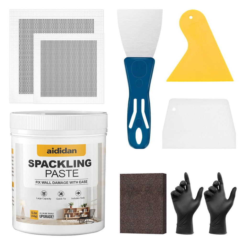 Drywall Repair Kit, 12.2oz Wall Patch Repair Kit, Spackle Wall Repair with Wall Patches/Sanding Sponge/Putty Knife/Scrapers/Gloves, Wall Mending Agent, Wall Surface Hole Fill Quick and Easy Solution