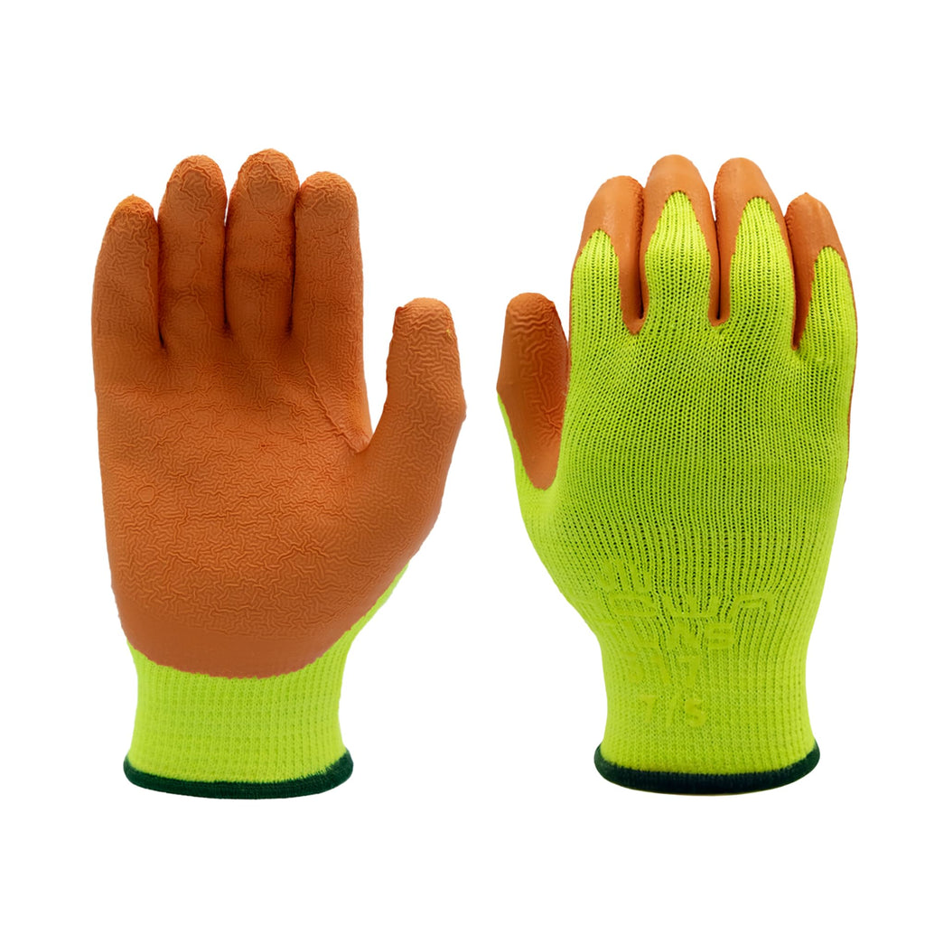 SHOWA Atlas 317 Original 1994 Crinkle Grip Work Gloves, Natural Latex Palm, Heavy Duty 10-Gauge for Construction, Landscaping, Gardening, & Masonry, Hi-Vis Yellow, Medium, 1-Pair