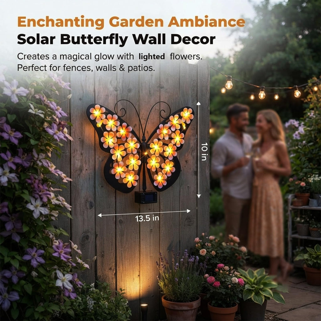 Solar Butterfly Lights Outdoor Metal Wall Decor with 30 Led Decorative