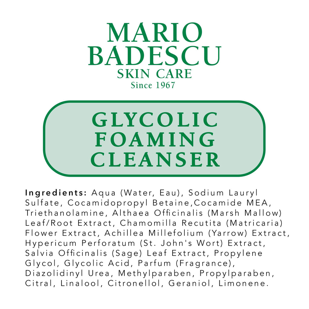 Mario Badescu Glycolic Foaming Cleanser for All Skin Types| Exfoliating Face Wash with Glycolic Acid & Aloe Vera| Visibly Evens Skin Tone & Texture | 6 Fl Oz (Pack of 1)