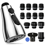 Kitchen Faucet Head Replacement 3 Modes with 12 Adapters, Pull Down Spray Head for Kitchen Faucet, Kitchen Sink Faucet Head G 1/2, Sprayer Head Replacement, Chrome