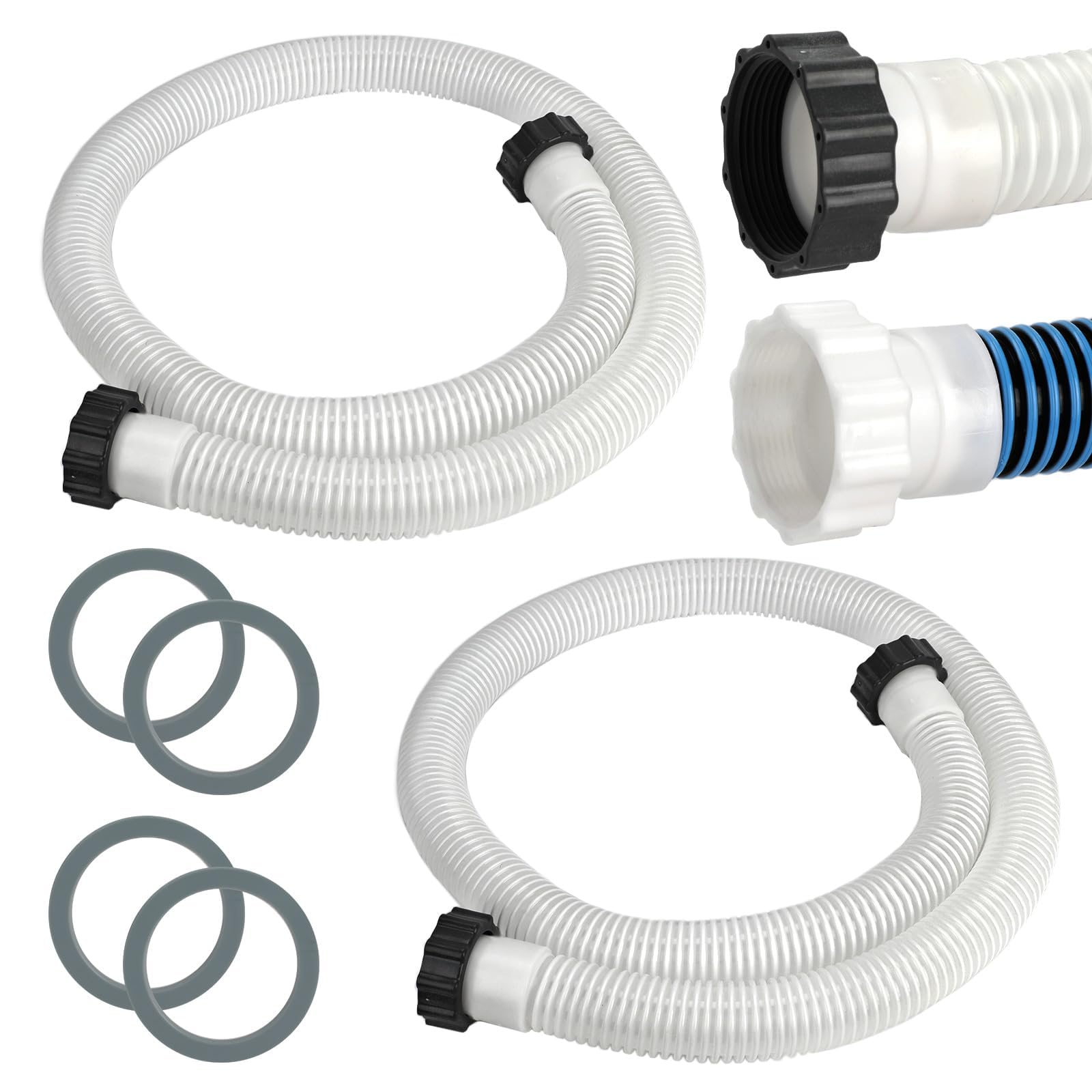 Conderyang 2 Pack 1 1/2 Pool Hose for Above Ground Pool 6ft Pump Replacement Hoses 1.5" EVA Heavy Duty Swimming Pool Hose for Above Ground, Filter Pumps, Saltwater Systems and Sand Filters (White)