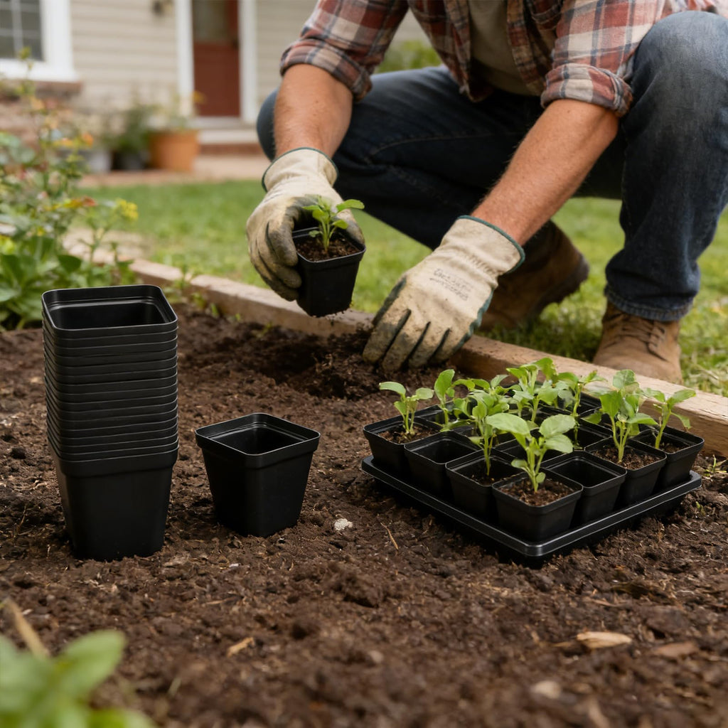 2.6in 100 Pcs Square Nursery Pots with 5 Pcs Plastic Seed Starting Trays
