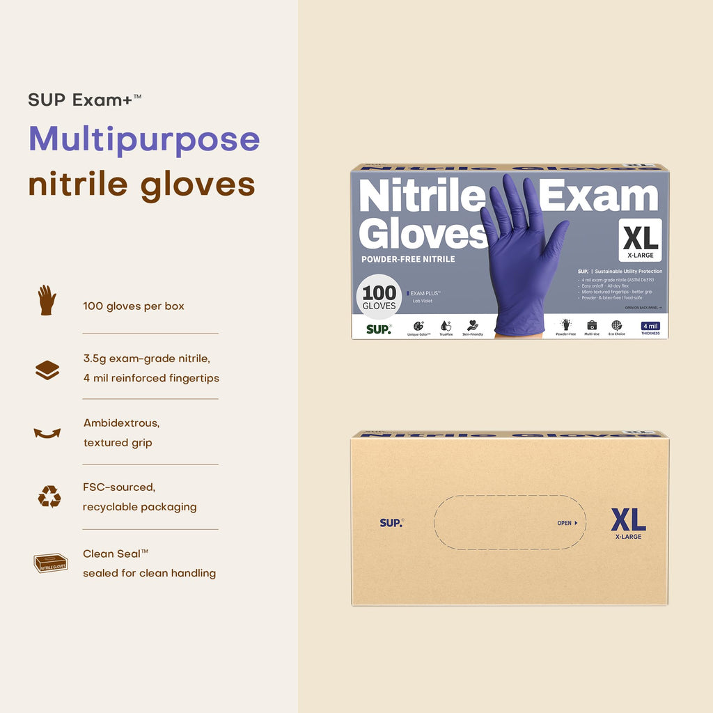 SUP Nitrile Exam Gloves, Powder-Free Latex-Free Food Safe Disposable Glove for Medical Cooking Cleaning, Lab Violet 1000 Ct (X-Large)