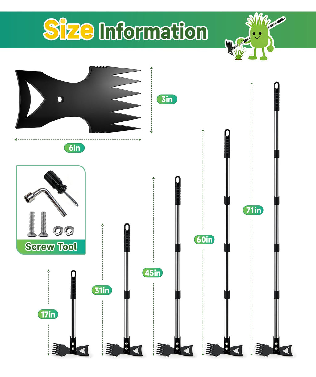 71in Weed Puller Tool with Long Handle, Adjustable Garden Hoe and Weed Rake