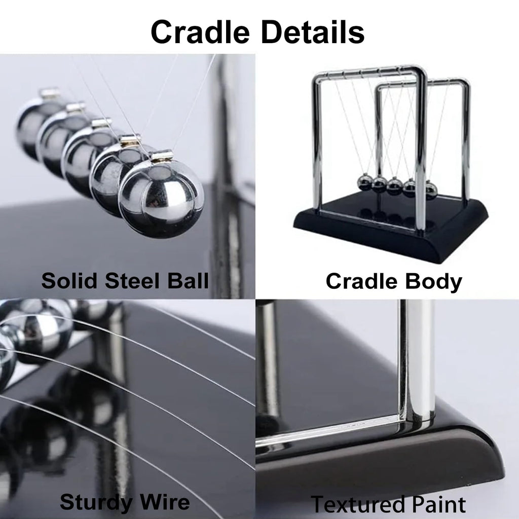 Newtons Cradle Balance Balls,Pendulum Balls with Black Base,Newtons Cradle Pendulum,Desk Decor for Men,Physics Toys,Metal Creative Ornament Crafts,Mind Bending Desk Sculpture - Black