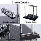 Newtons Cradle Balance Balls,Pendulum Balls with Black Base,Newtons Cradle Pendulum,Desk Decor for Men,Physics Toys,Metal Creative Ornament Crafts,Mind Bending Desk Sculpture - Black