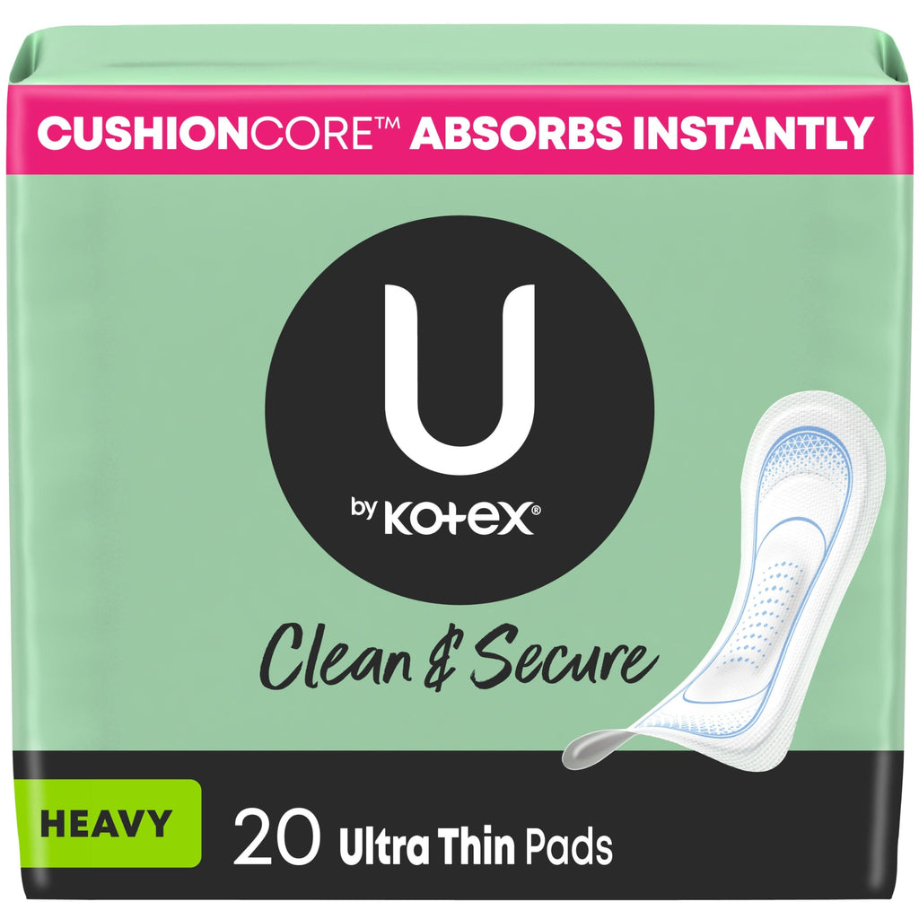U by Kotex Ultra Thin Pads, Clean & Secure, Heavy Absorbency, 56 Count (Packaging May Vary) (Pack of 2)