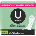 U by Kotex Ultra Thin Pads, Clean & Secure, Heavy Absorbency, 56 Count (Packaging May Vary) (Pack of 2)