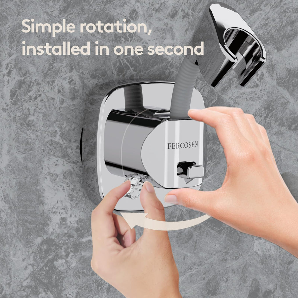 FERCOSEN 360° Swivel Shower Head Holder with Suction Cup | 10kg Load Capacity, Tool-Free Installation in Seconds | Removable and Rust-Resistant Shower Bracket with Storage Hook (White)