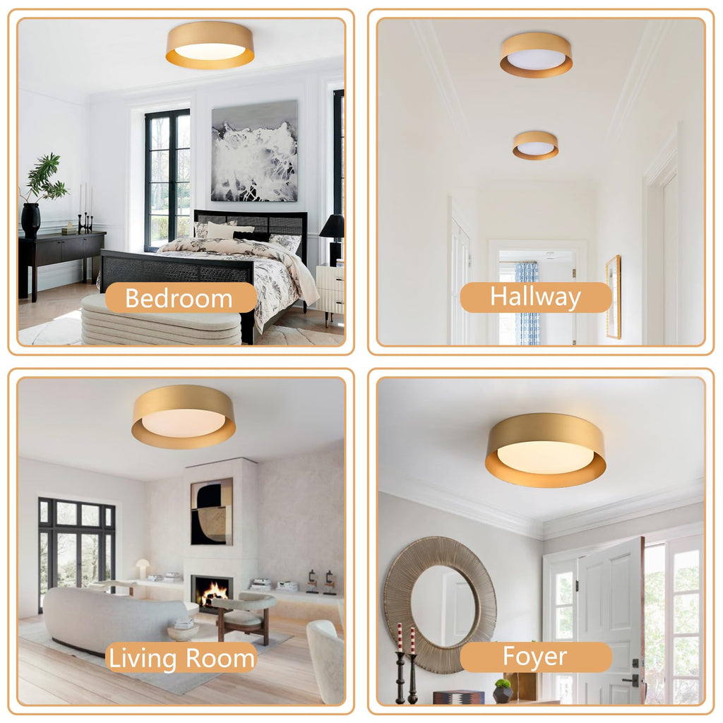 Bargeni Flush Mount Ceiling Light, 12.5 inch LED Ceiling Light Fixture, Polished Gold Finish, Dimmable/3000K/18W, Outdoor Flush Mount Lighting Fixture