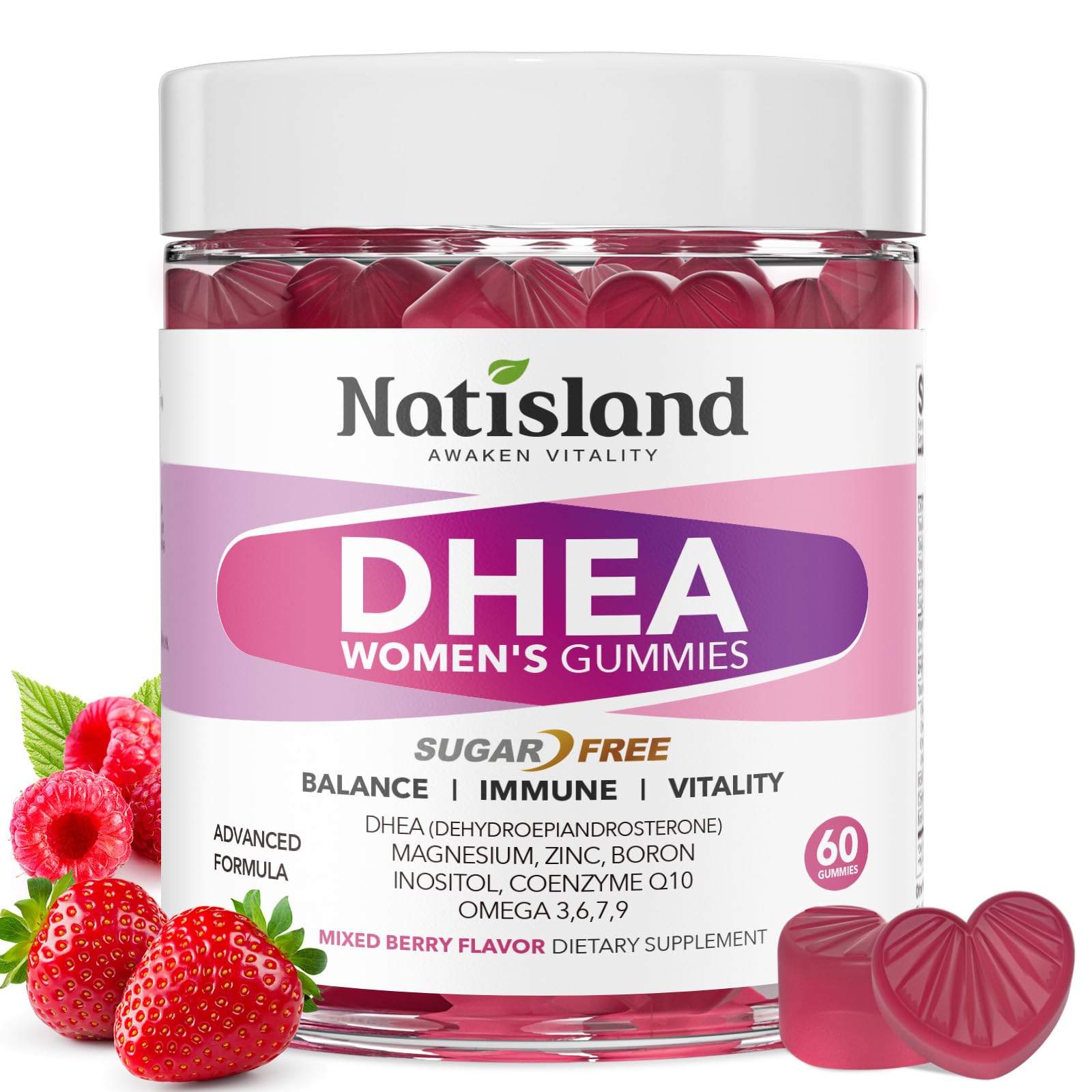 DHEA Supplement for Women, DHEA 50mg with Omega-3, Magnesium & Antioxidant Blend, Supports Hormone Balance, Healthy Aging, Immunity & Energy, DHEA 25 mg per Gummy, Non-GMO, Sugar Free, 60ct