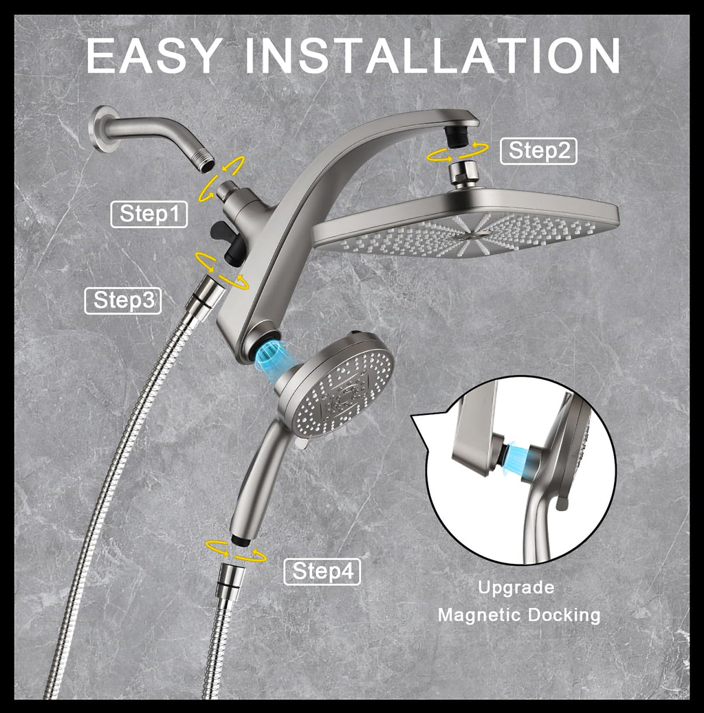 Rain Shower Head with Handheld Showerhead, Nickel 1.8GPM 460311
