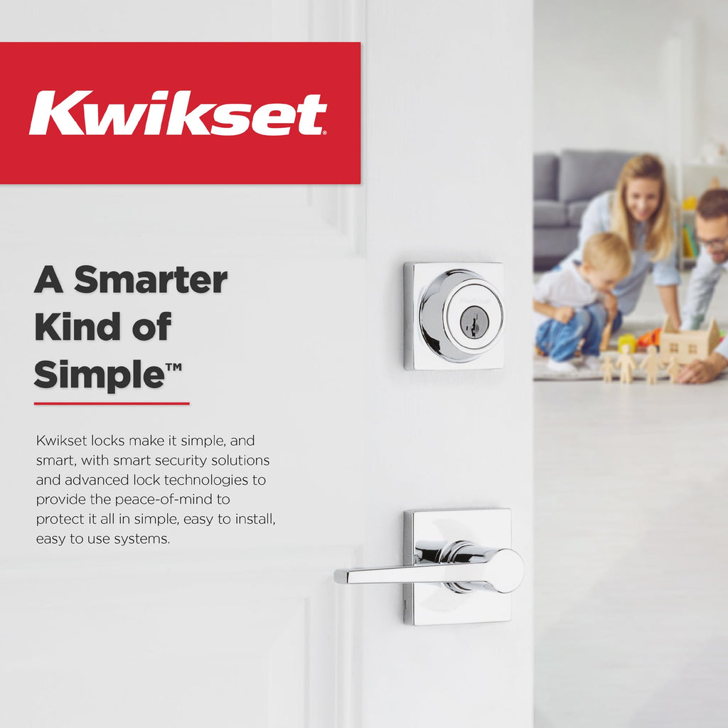 Kwikset Henley Entry Door Handle with Lock and Key, Secure Keyed Reversible Lever Exterior, For Front Entrance and Bedrooms, Satin Nickel, Pick Resistant Smartkey Rekey Security and Microban