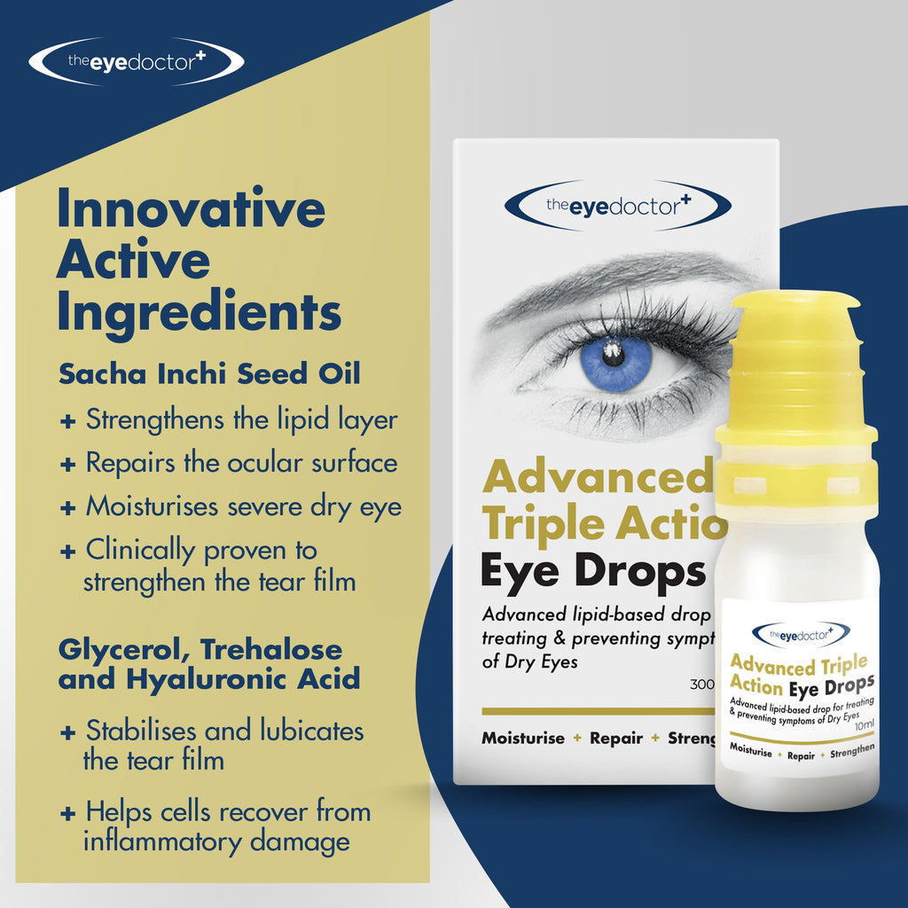The Eye Doctor Dry Eye Drops, Advanced Triple Action Formula – Lipid-Based Eye Drop for MGD, Blepharitis & Evaporative Dry Eye, Preservative Free, Contact Lens Friendly, 300 Drops, 10ml