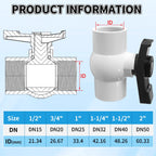 Boltigen 2Pack 1-1/2 inch NPT PVC Ball Valves, 1.5''Double Female NPT Threaded PVC Shut Off Valve with Full Flow Port, SCH40 Plastic Water Control Valve, for Swimming Pool, Irrigation, Sewage Pipes
