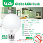 MAXvolador G25 LED Globe Light Bulbs Neutral White 4000K, Round Vanity Light Bulb 60W Equivalent, E26 Base Bathroom Mirror Light Bulbs, 500LM, Non-Dimmable, 8-Pack